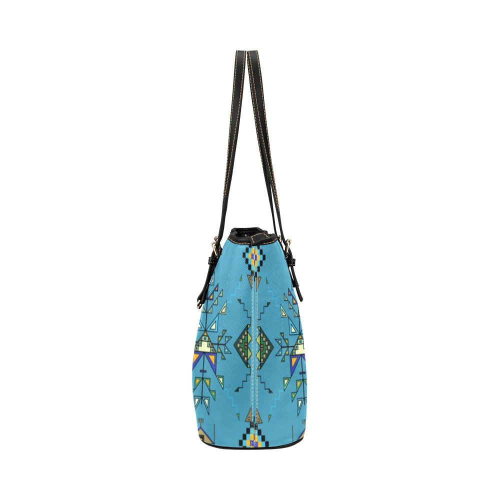 Bear Shield Blue Leather Tote Bag/Large