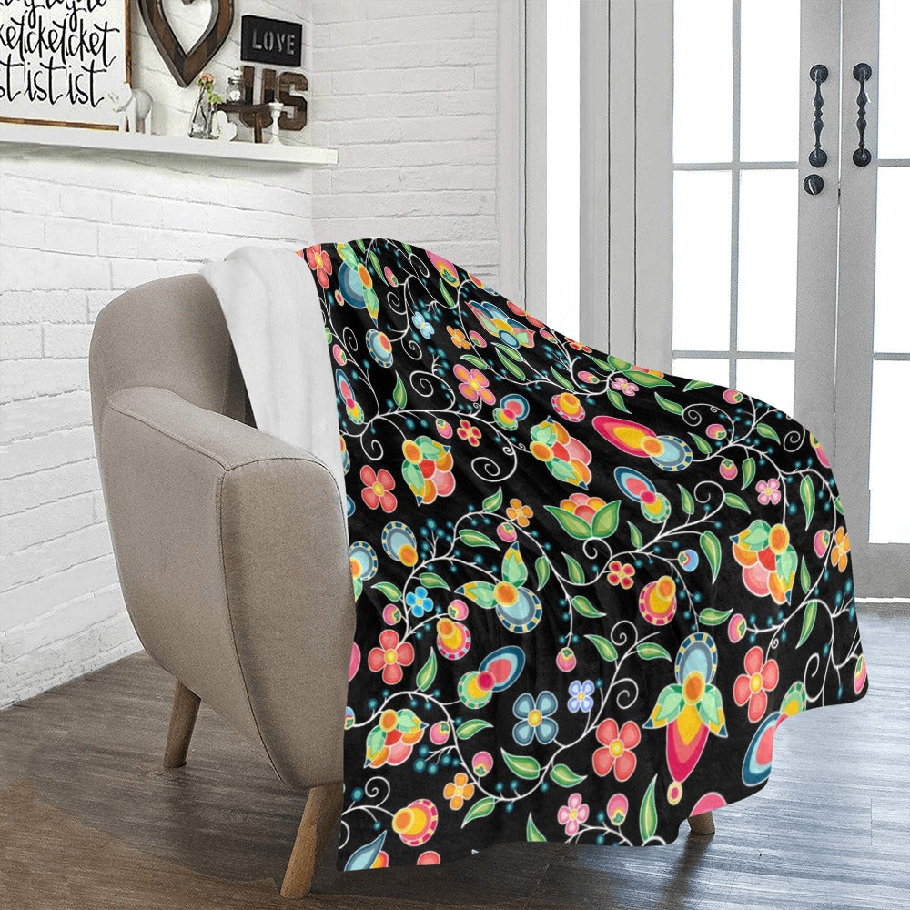 Floral Bounty Black Ultra-Soft Micro Fleece Blanket 50"x60"
