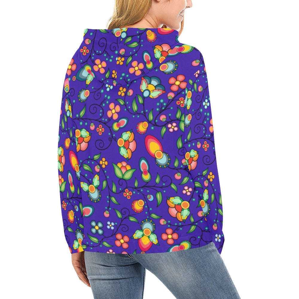Floral Bounty Blue Hoodie for Women (USA Size)