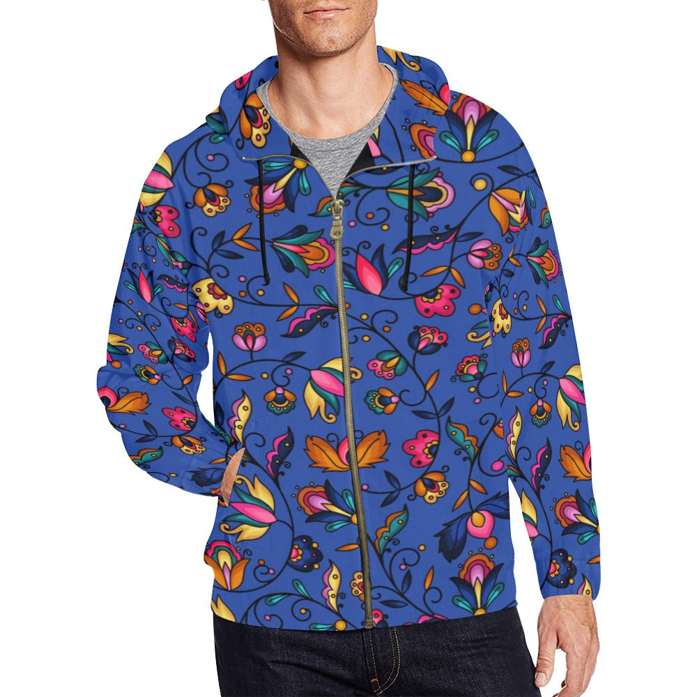 Copper Prairie Petals Blue Men's Zipper Hoodie
