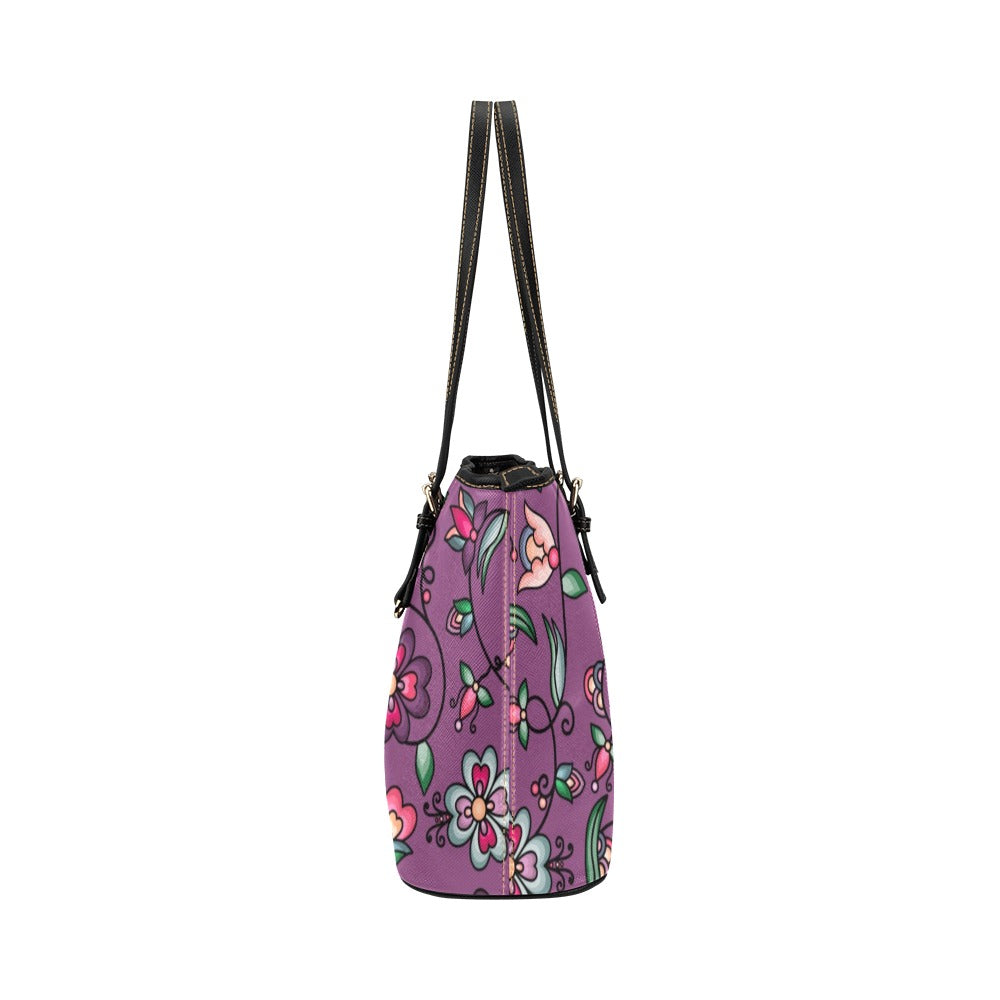 Amber Evening Garland Purple Leather Tote Bag/Large