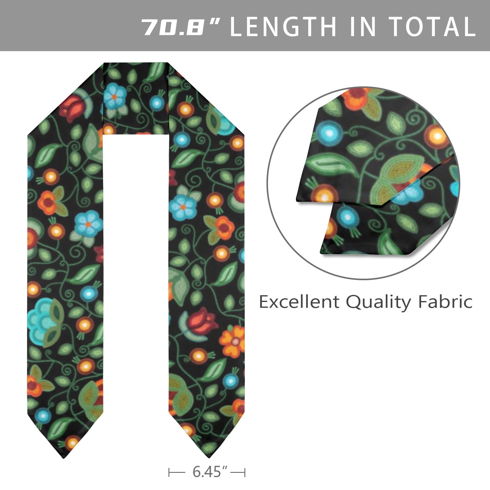 Prairie Fire Petals Black Graduation Stole