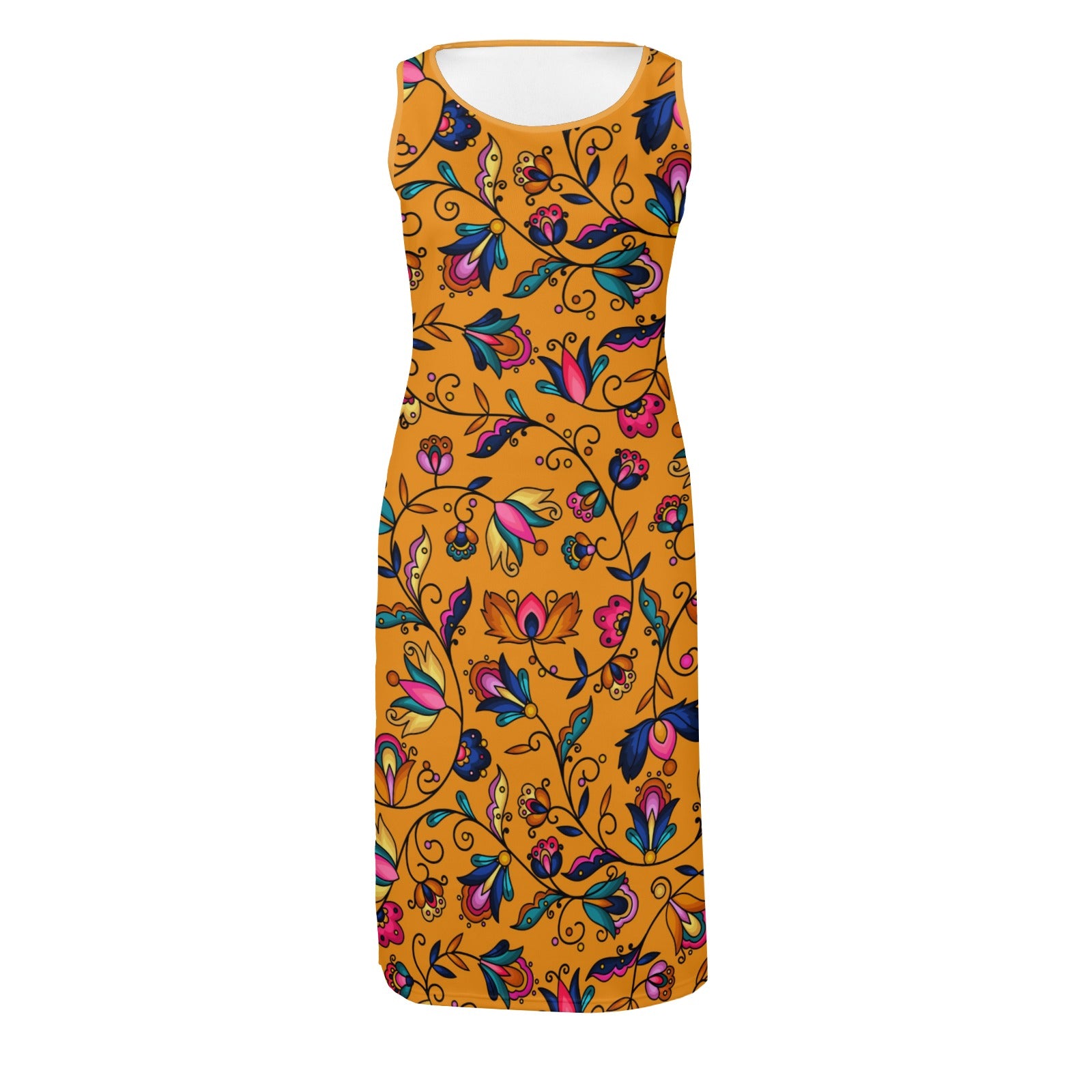 Copper Prairie Petals Orange Phaedra Sleeveless Open Fork Long Dress