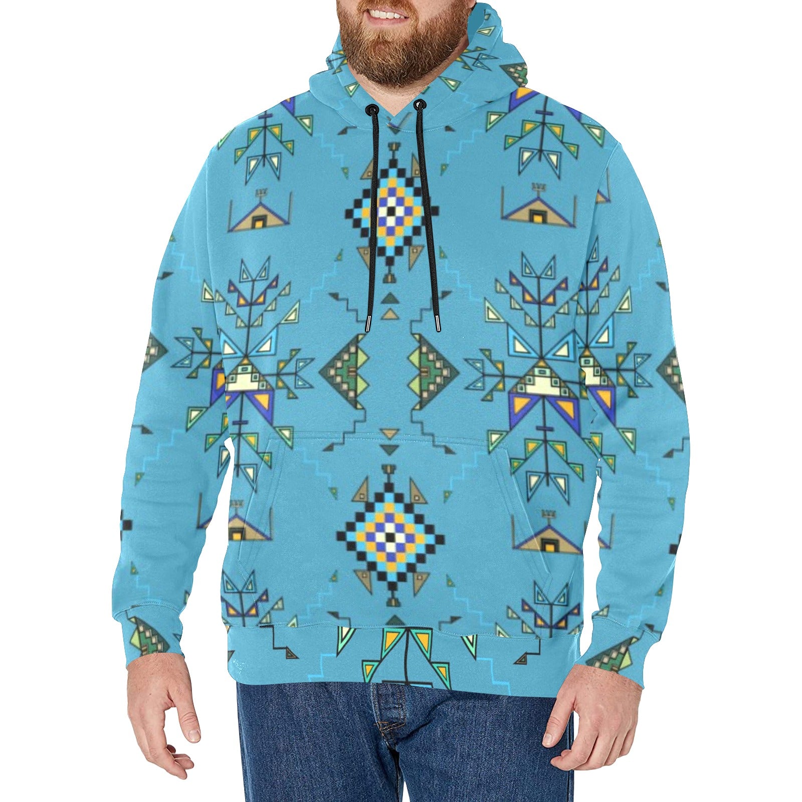 Bear Shield Blue Men's Long Sleeve Fleece Hoodie