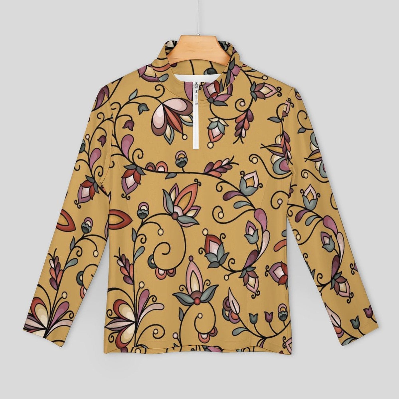 Burnt Sky Petals Gold Long Sleeve Yoga Shirt