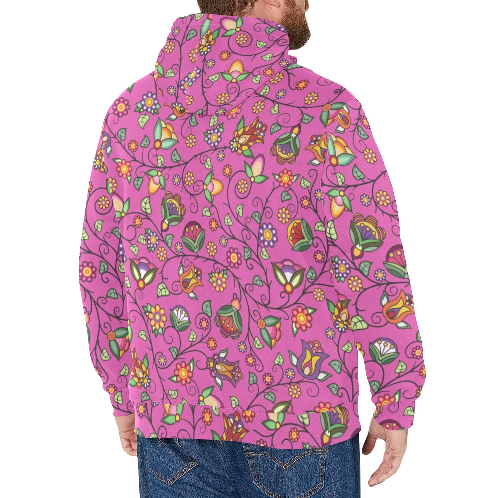 Heartbeat Petals Pink Men's Long Sleeve Fleece Hoodie