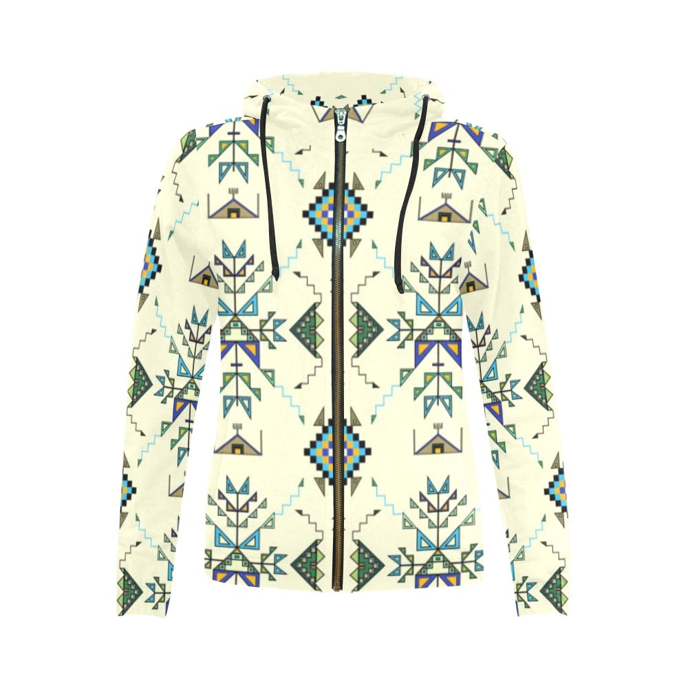 Bear Shield Cream Full Zip Hoodie for Women