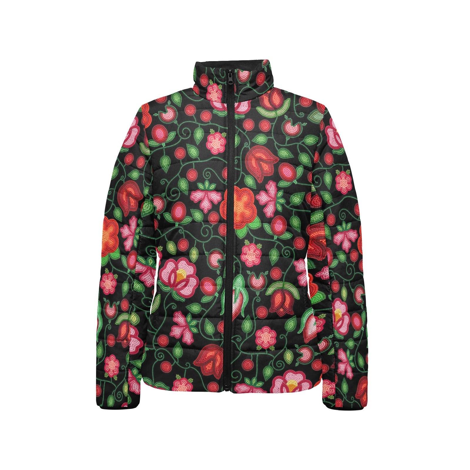 Rose Reverie Black Women's Stand Collar Padded Jacket