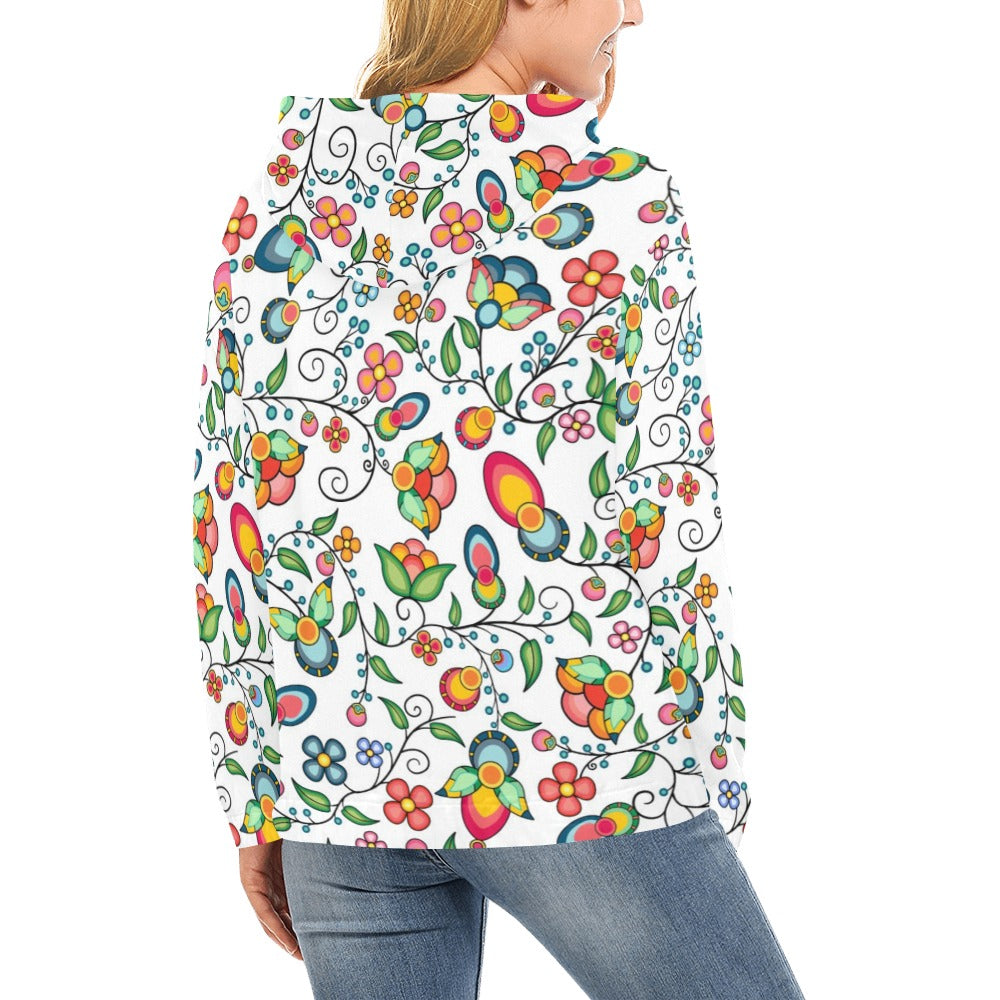 Floral Bounty White Hoodie for Women (USA Size)