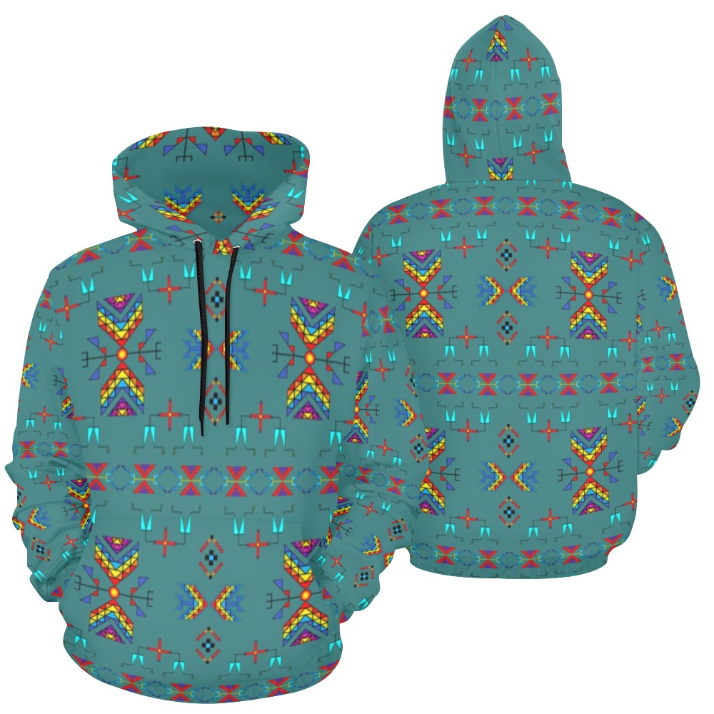 Rainy Chief Rainbow Teal Sky Hoodie for Women (USA Size)