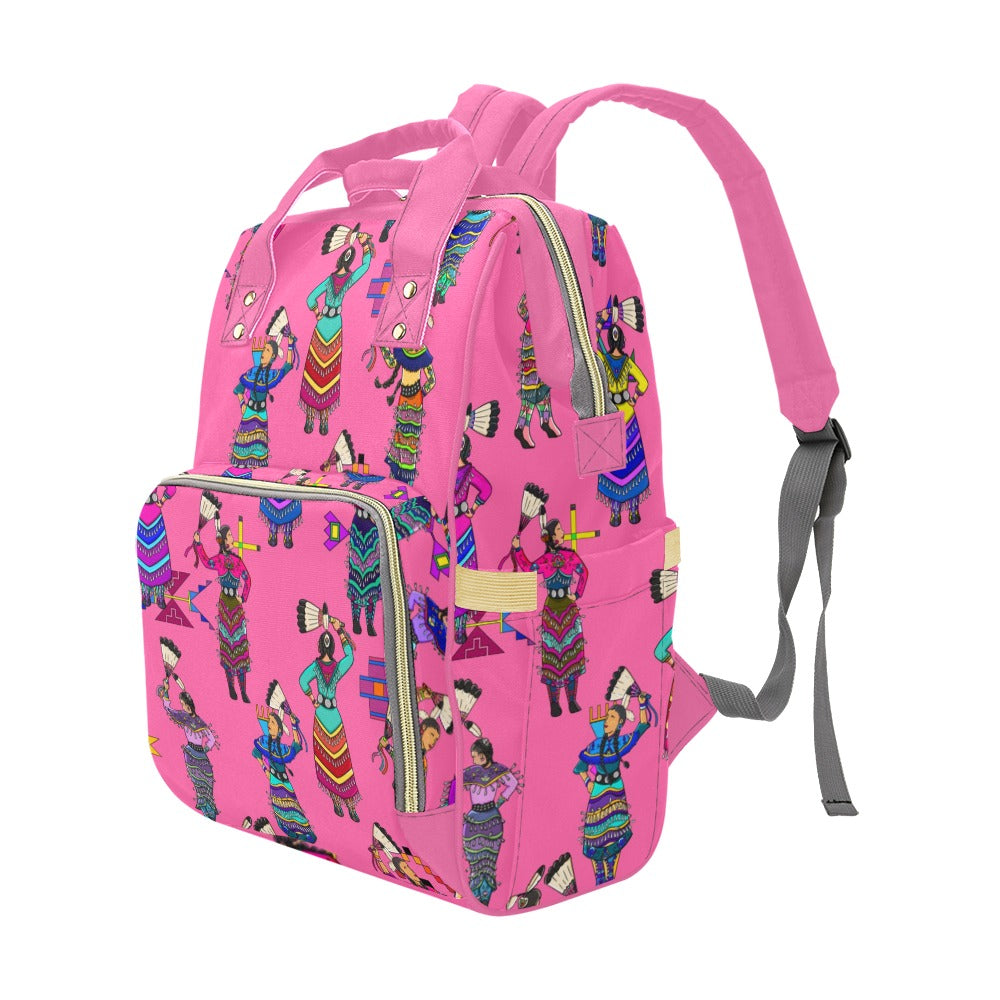 Women's Jingle Dancers Pink Multi-Function Diaper Backpack/Diaper Bag