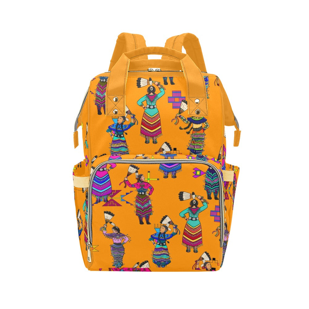 Women's Jingle Dancers Orange Multi-Function Diaper Backpack/Diaper Bag
