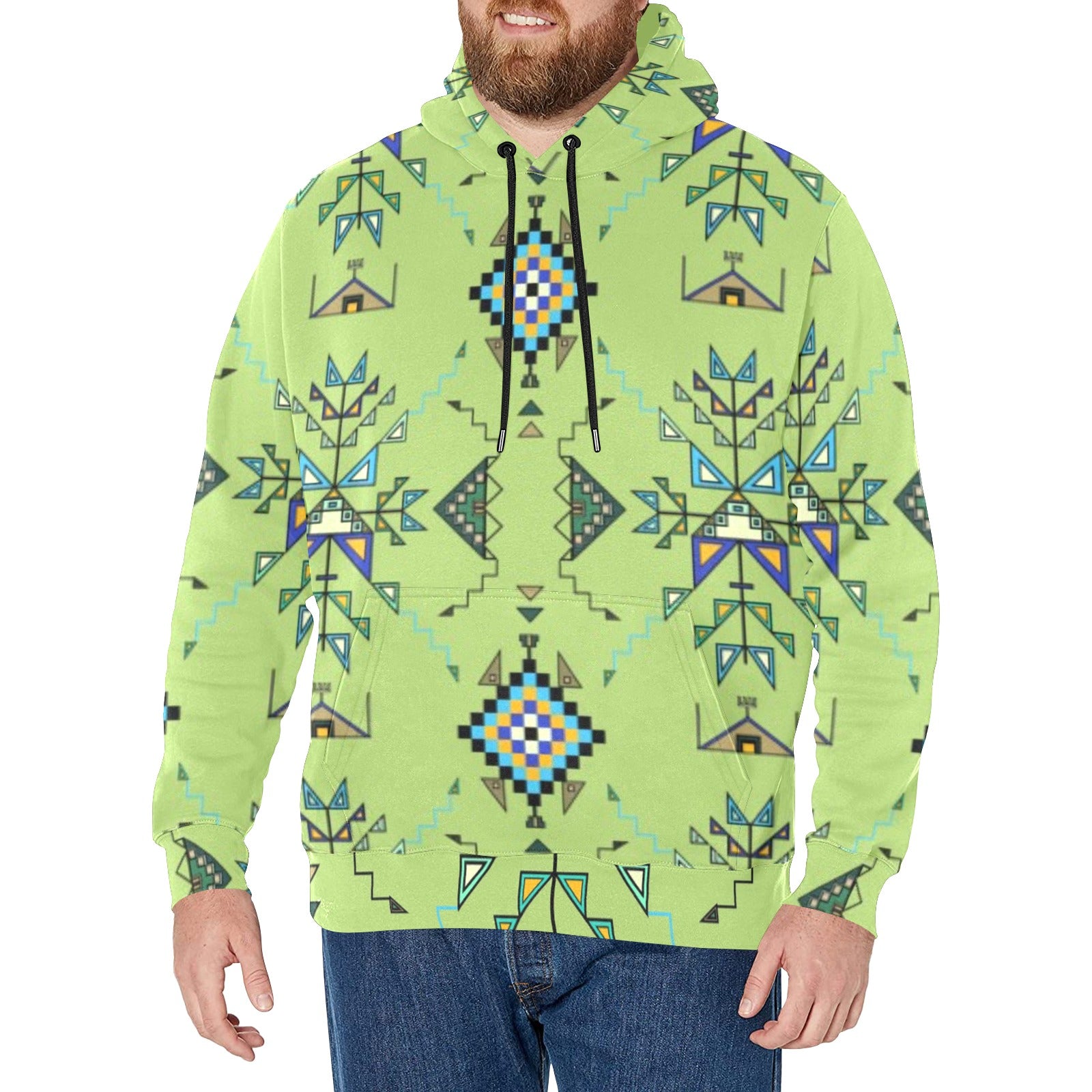 Bear Shield Green Men's Long Sleeve Fleece Hoodie