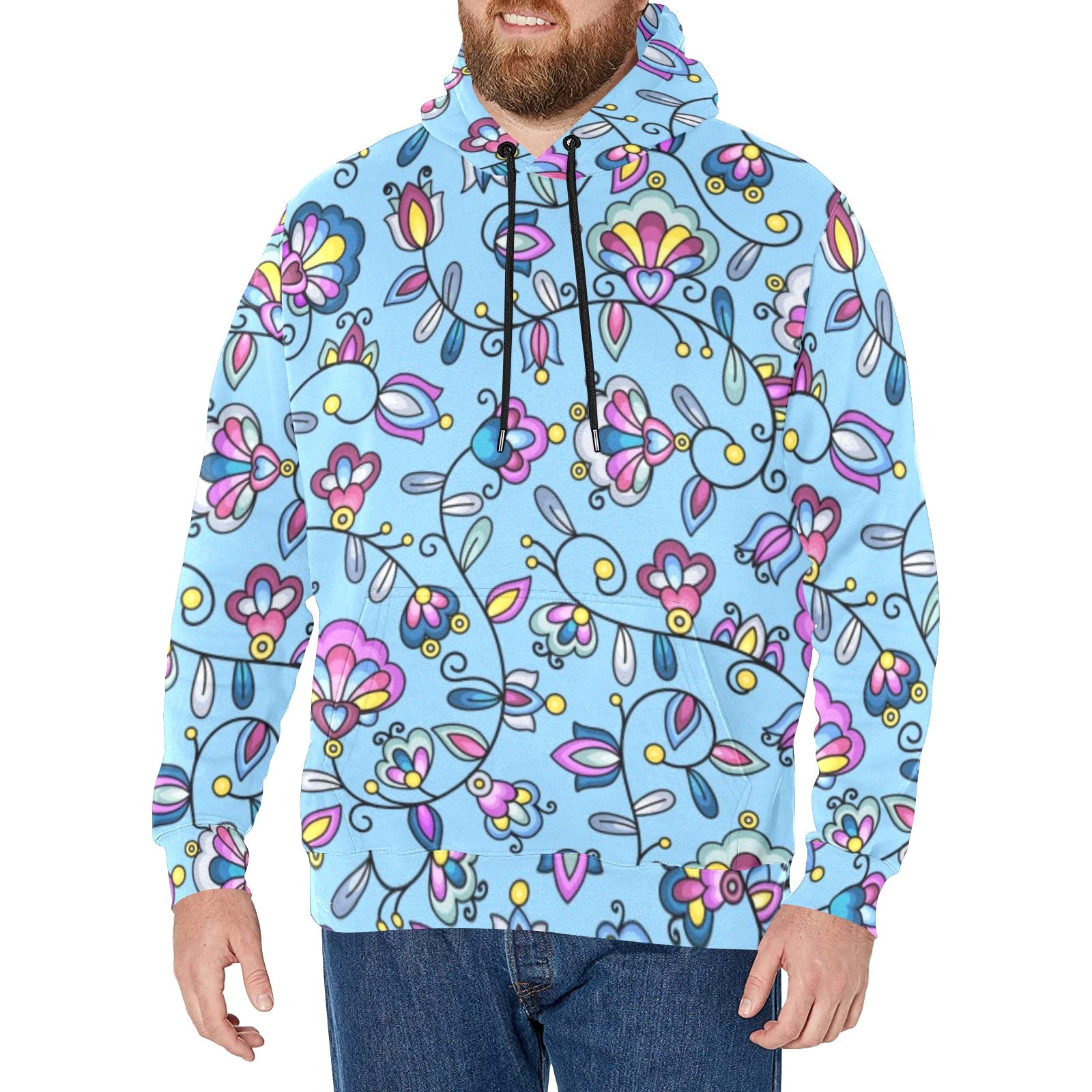 Autumn Bundle Blessing Blue Men's Long Sleeve Fleece Hoodie