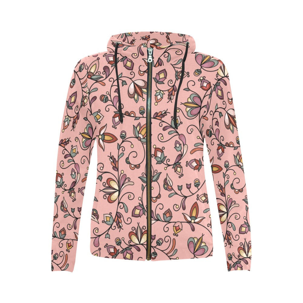 Burnt Sky Petals Peach Full Zip Hoodie for Women