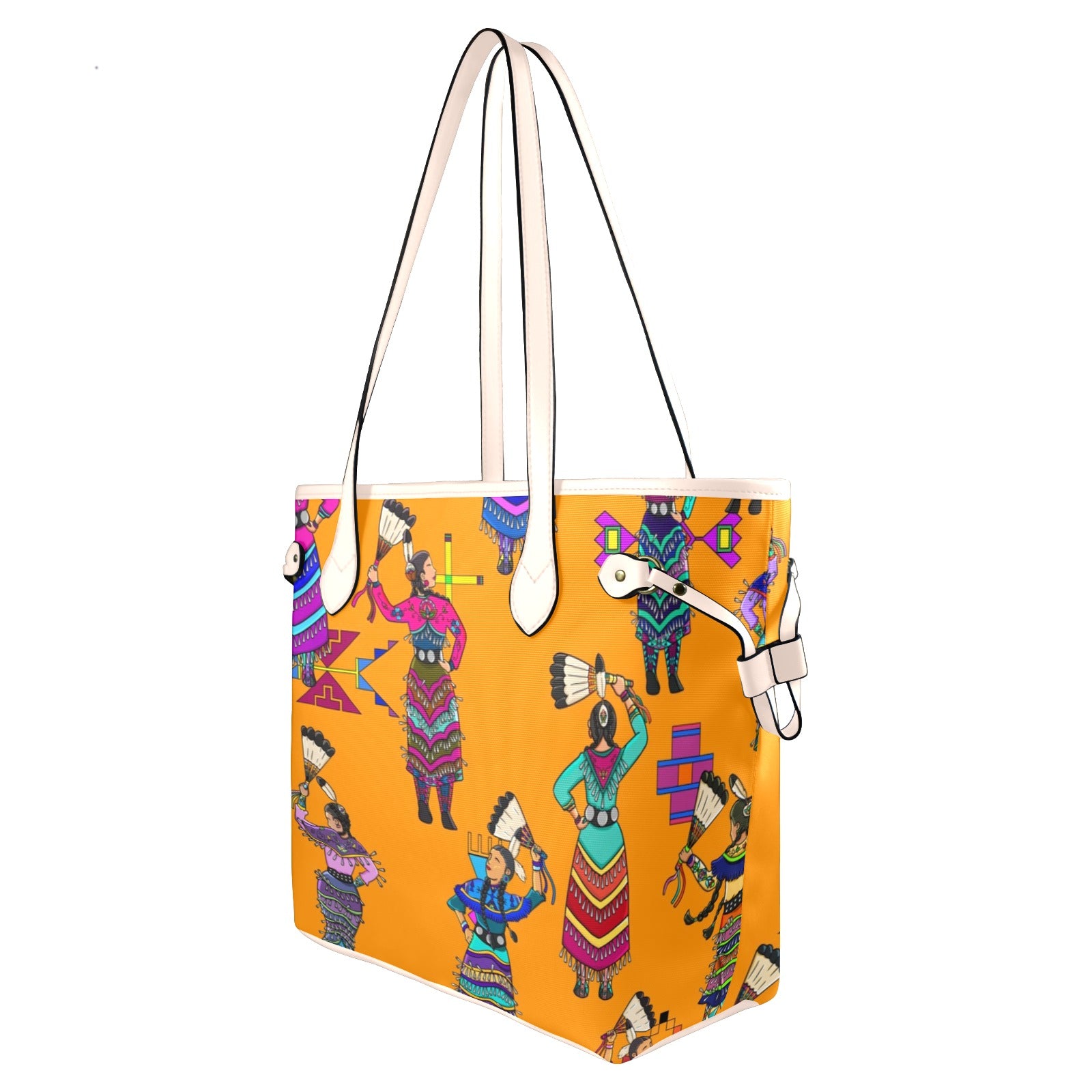 Women's Jingle Dancers Orange Clover Canvas Tote Bag