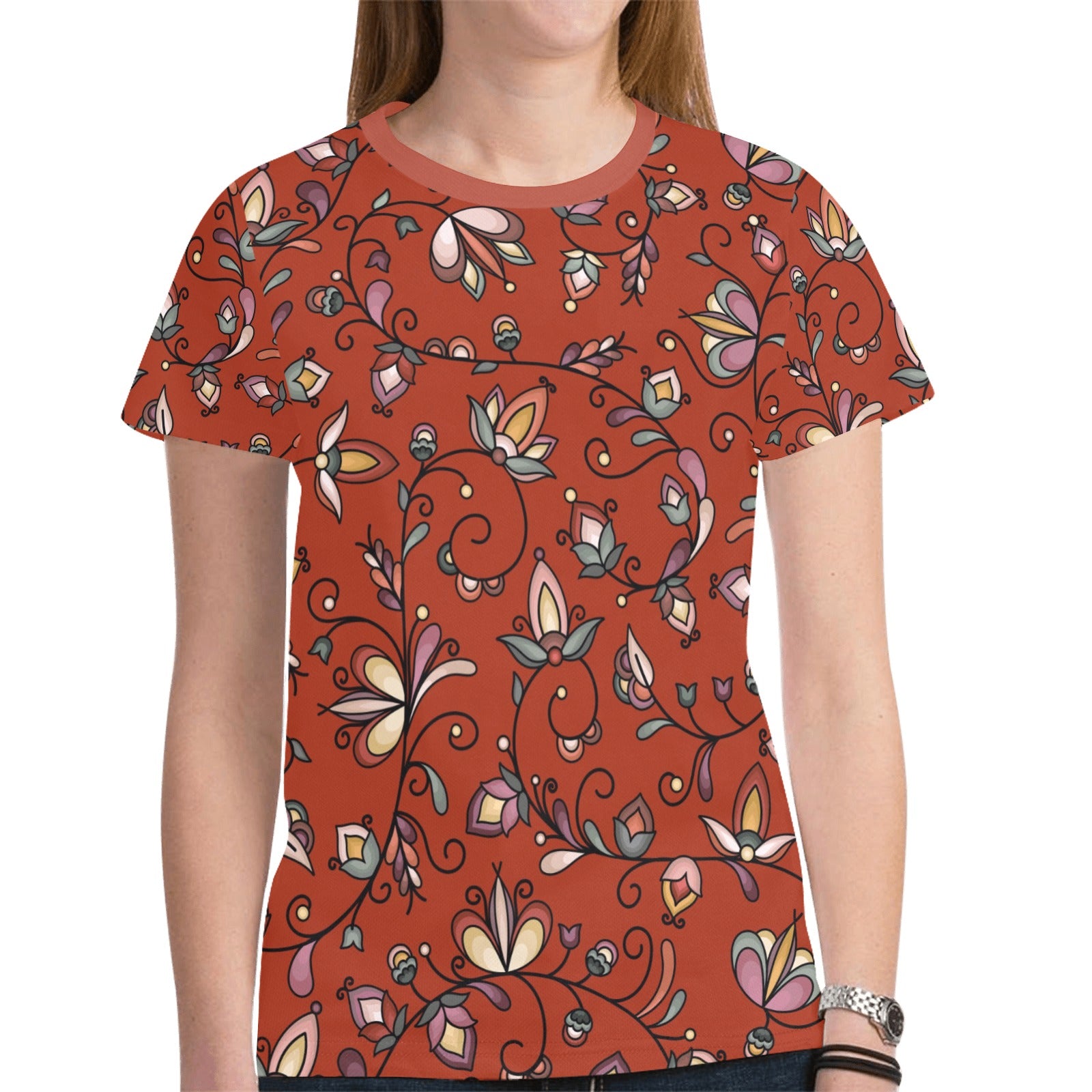 Burnt Sky Petals Red T-shirt for Women