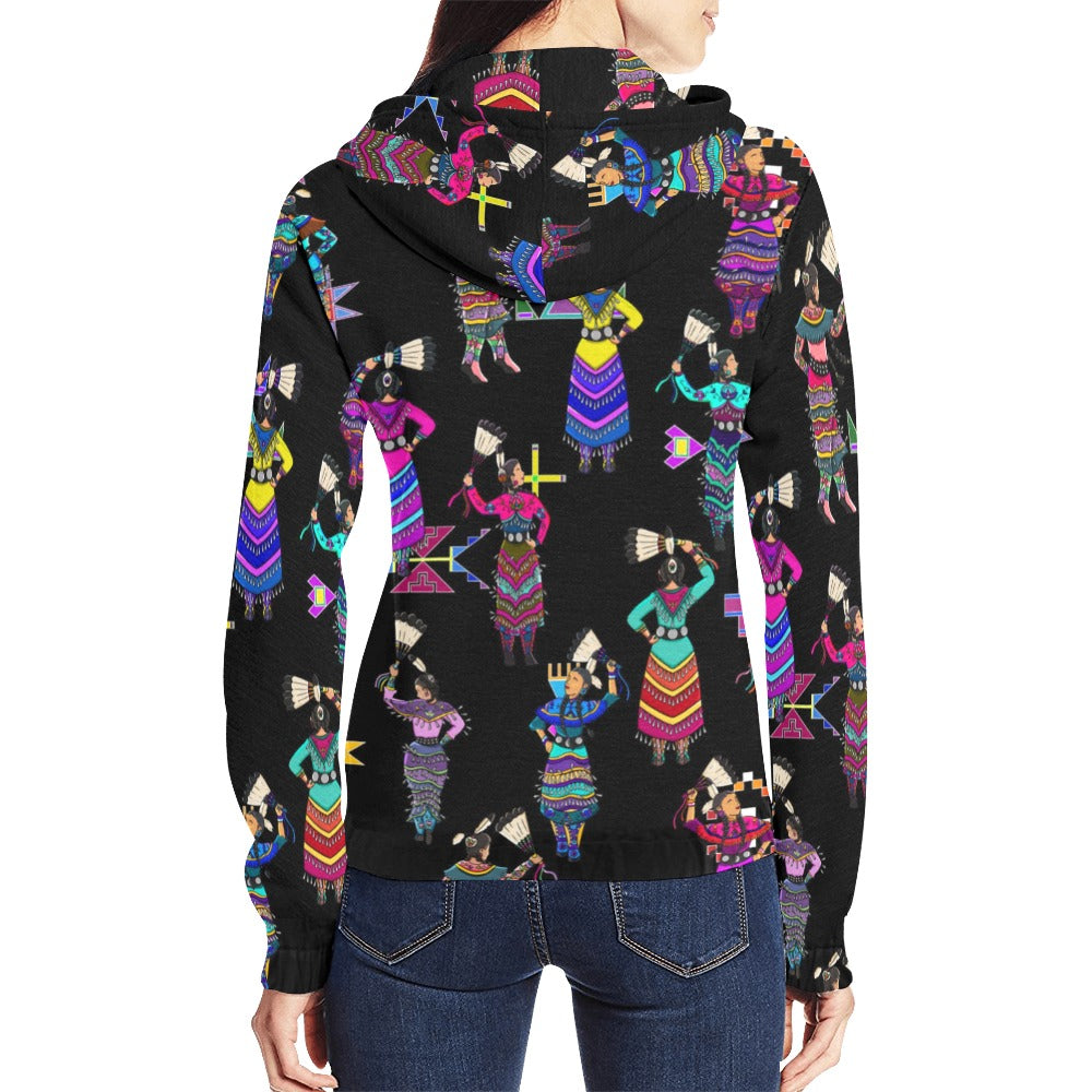 Women's Jingle Dancers Black Full Zip Hoodie for Women