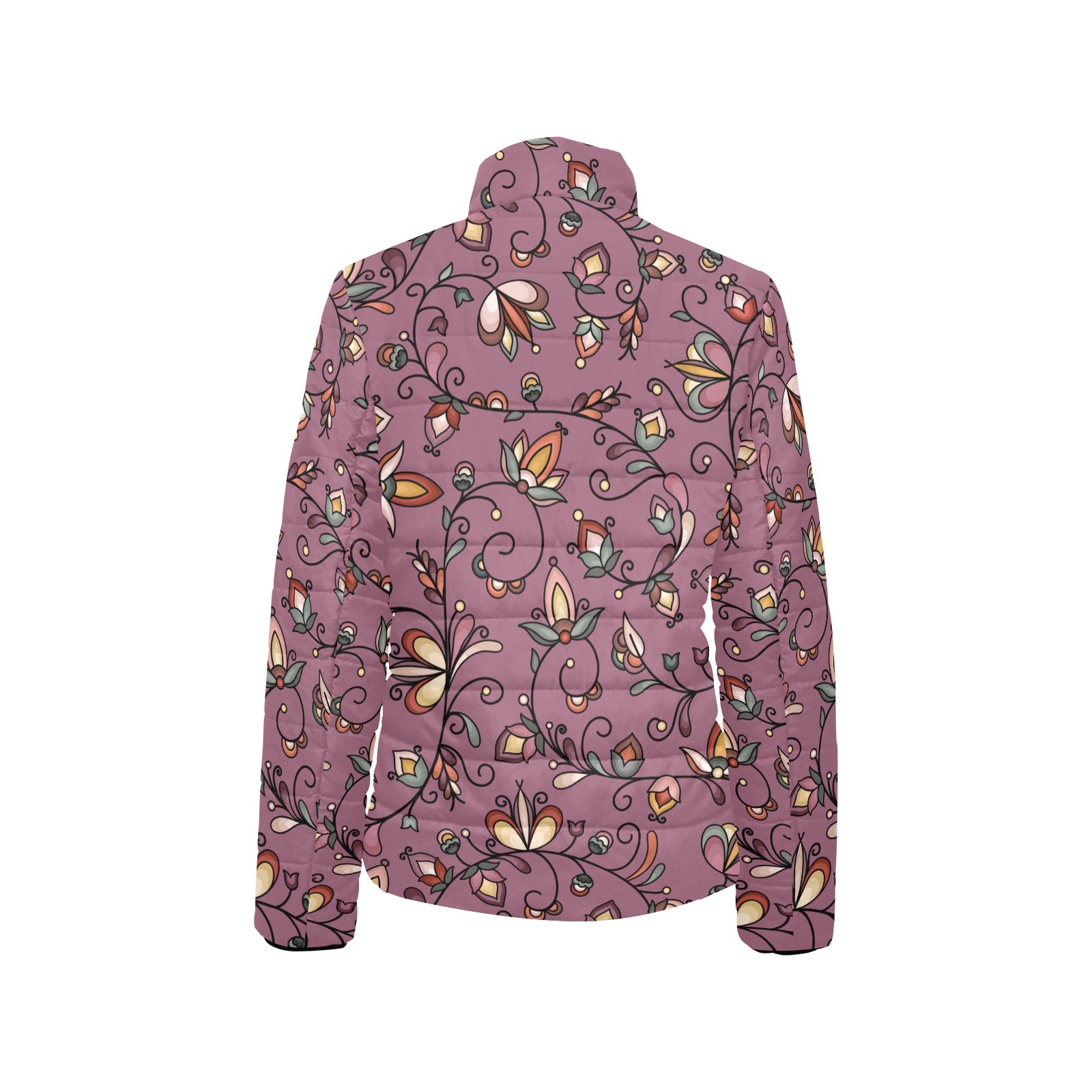 Burnt Sky Petals Magenta Women's Stand Collar Padded Jacket