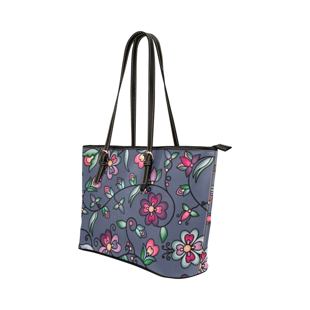 Amber Evening Garland Blue Leather Tote Bag/Large