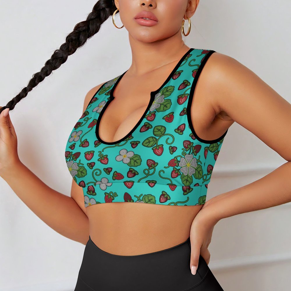 Strawberry Dreams Turquoise Yoga Top