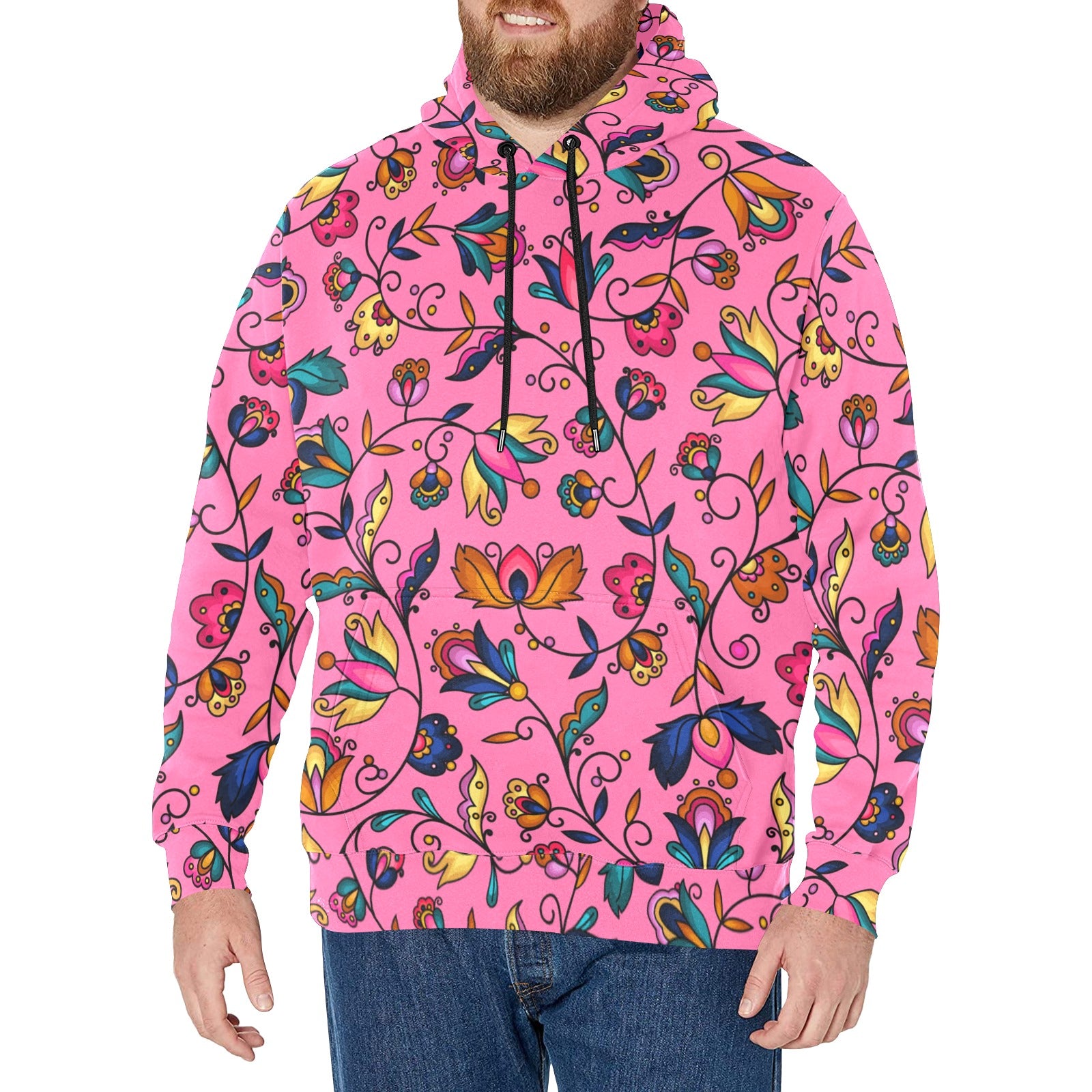 Copper Prairie Petals Pink Men's Long Sleeve Fleece Hoodie
