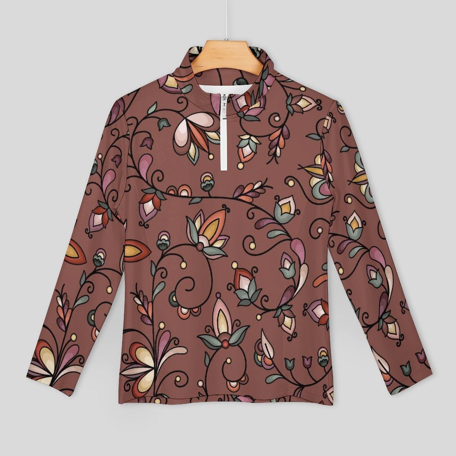 Burnt Sky Petals Brown Long Sleeve Yoga Shirt