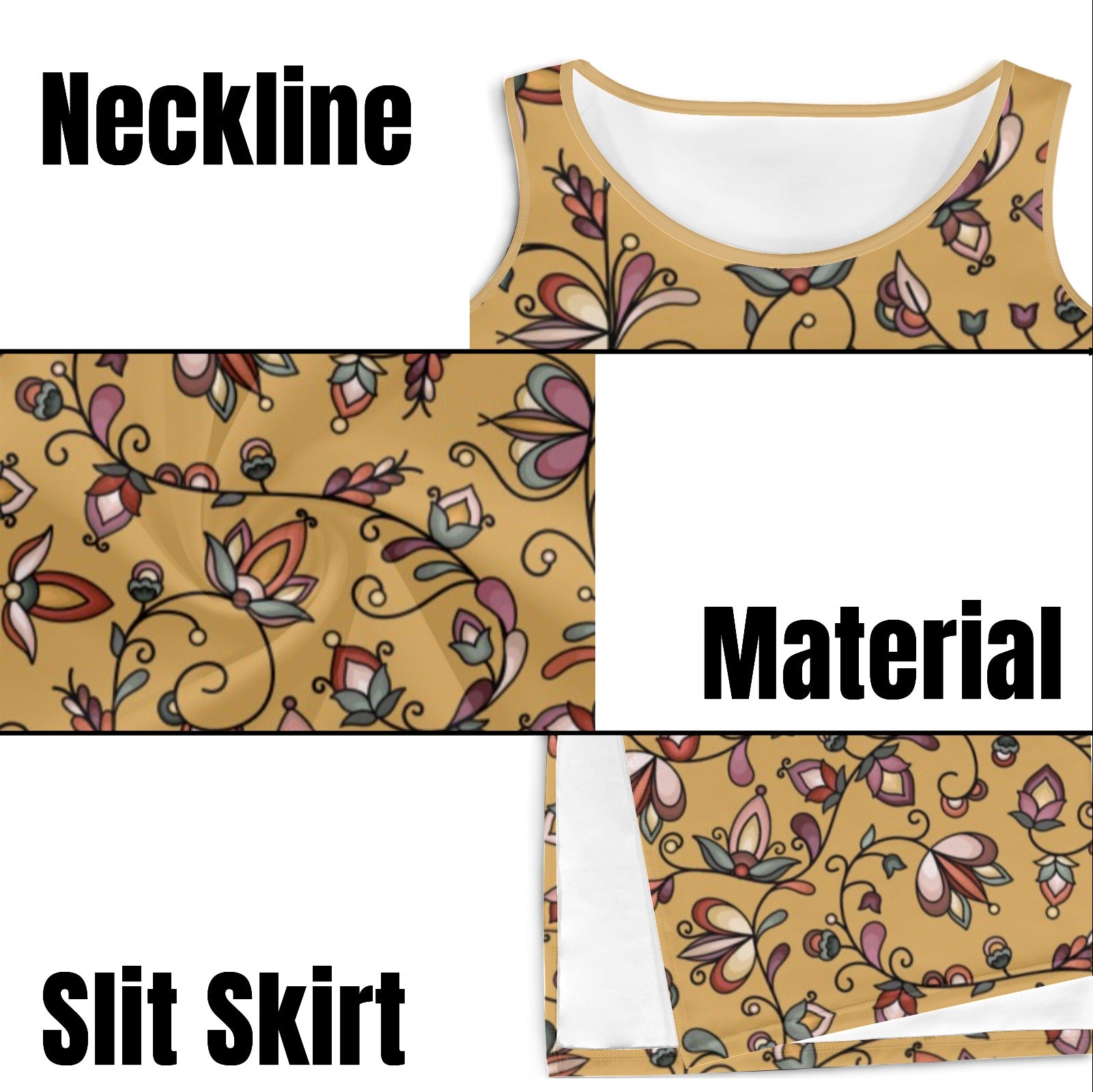 Burnt Sky Petals Gold Phaedra Sleeveless Open Fork Long Dress