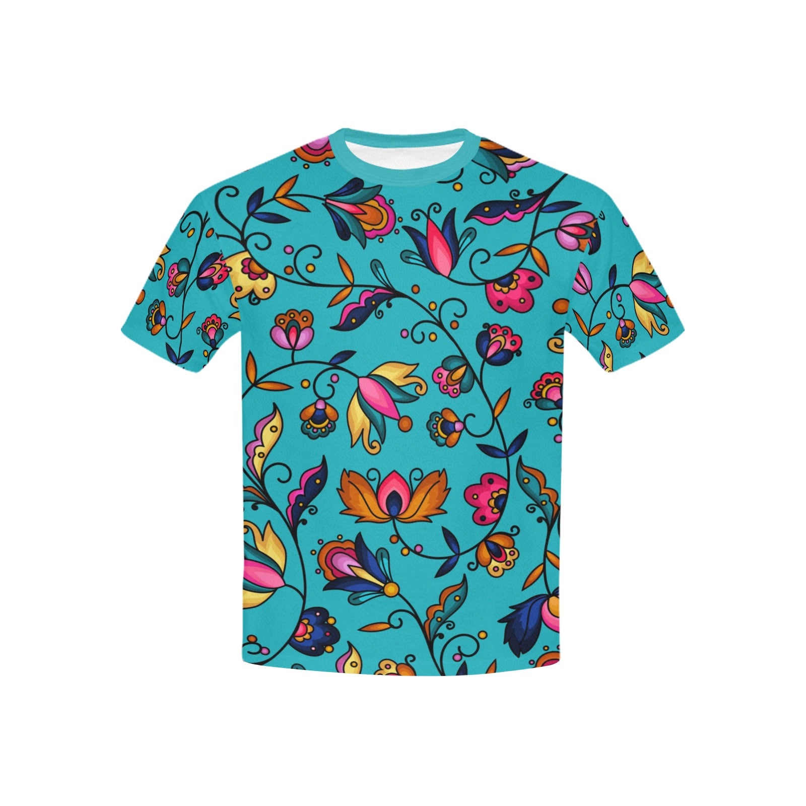 Copper Prairie Petals Turquoise Kids' T-shirt (USA Size)