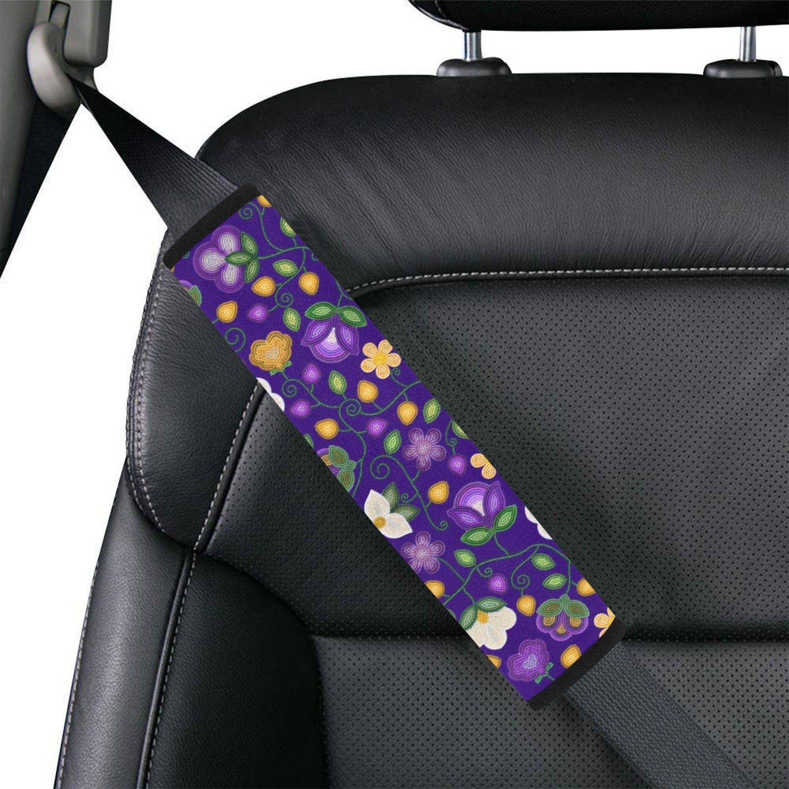 Midnight Moss Bloom Aubergine Car Seat Belt Cover 7''x12.6'' (Pack of 2)