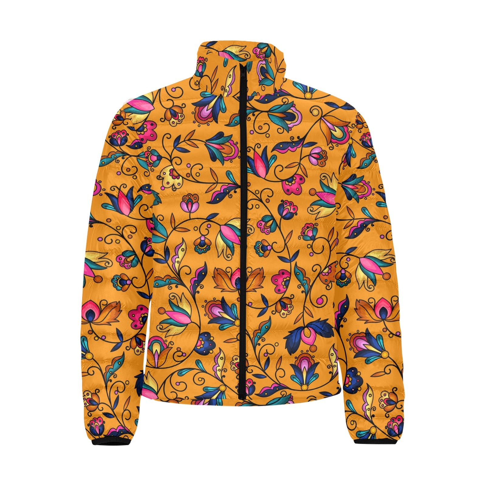Copper Prairie Petals Orange Men's Padded Jacket