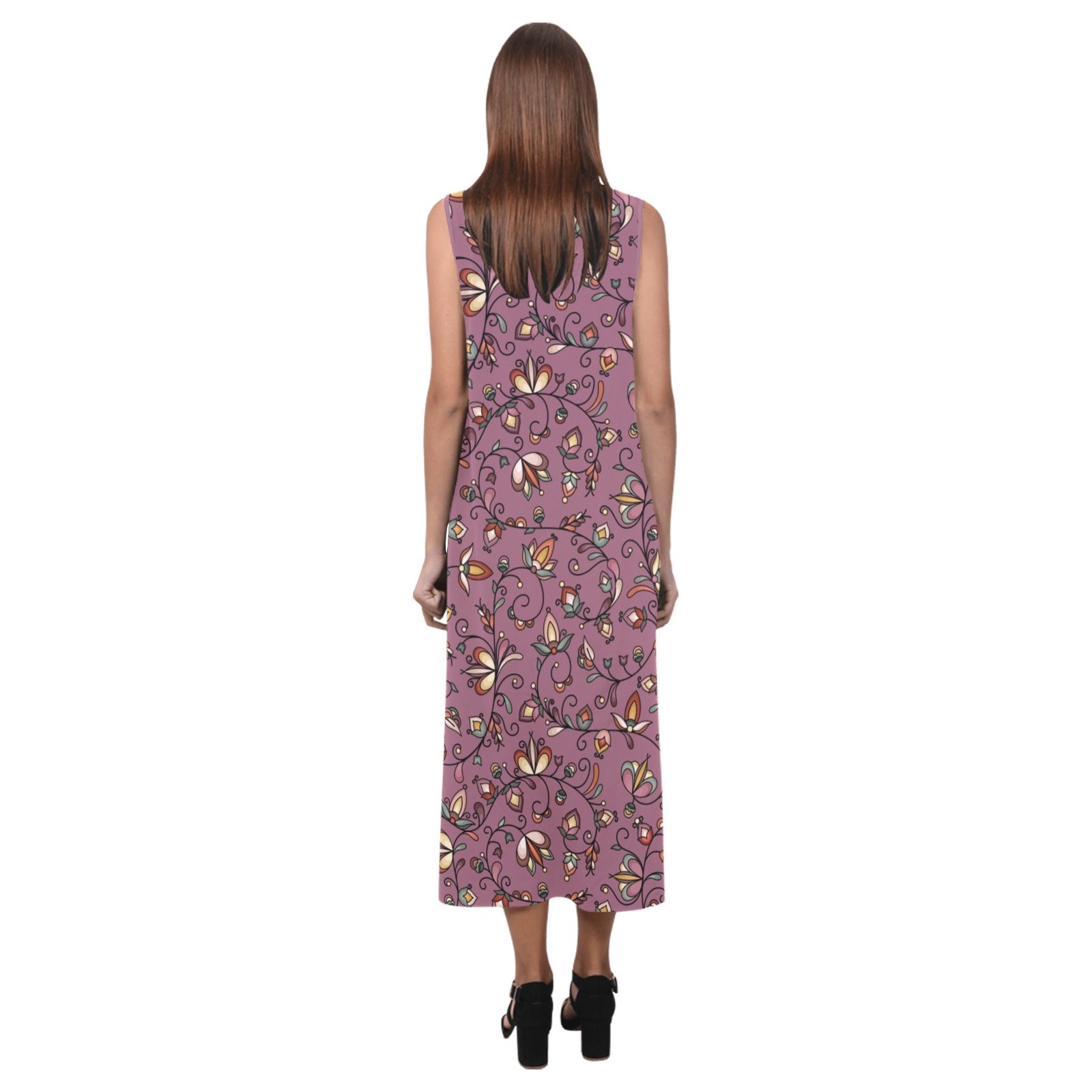 Burnt Sky Petals Magenta Phaedra Sleeveless Open Fork Long Dress