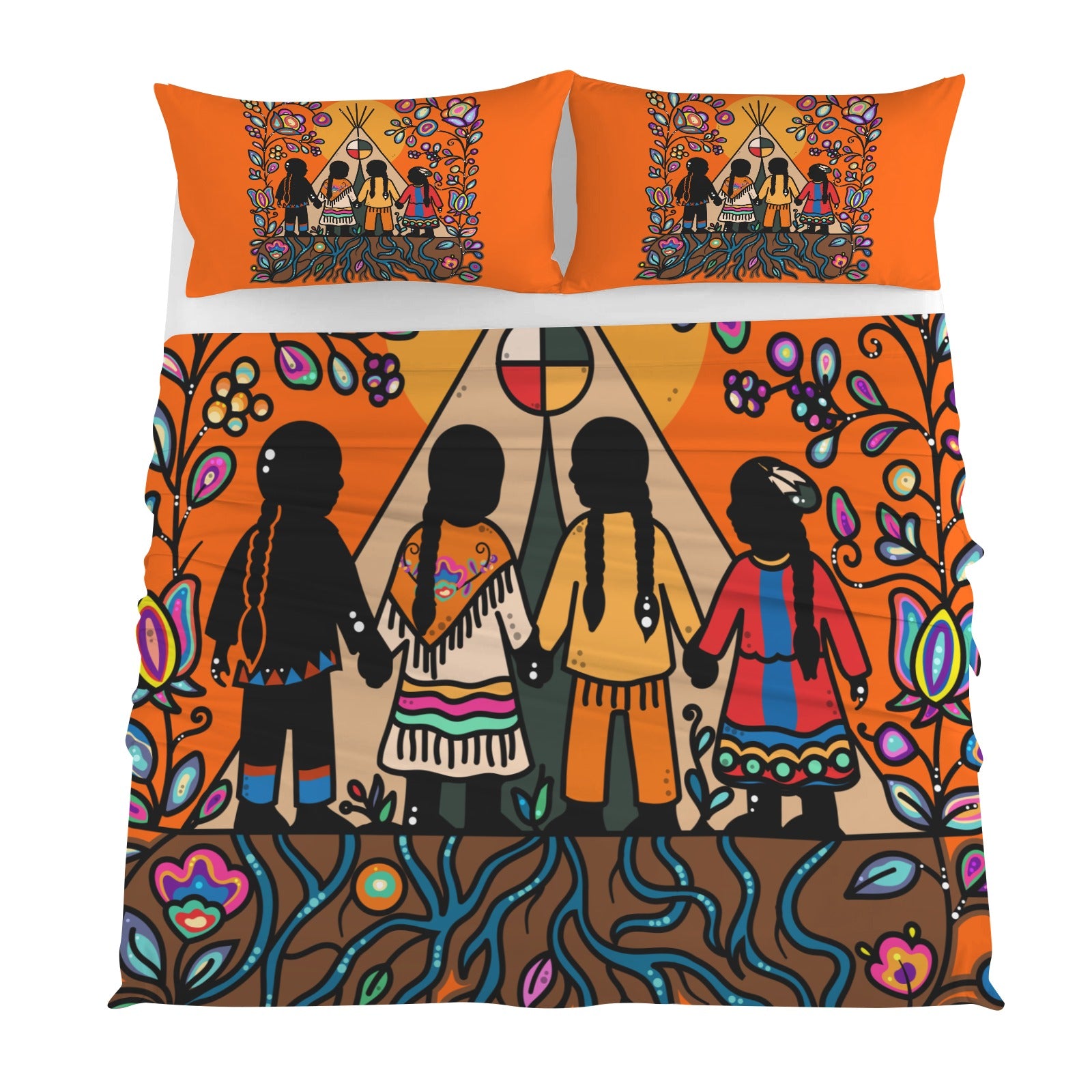 Rooted in Culture 4-Piece Bedding Set with Blank Fitted Sheet 82.7x82.7inch