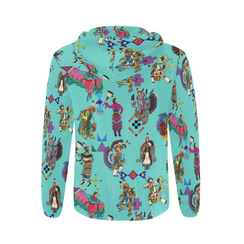 Grand Entry Dancers Eggshell Blue Men's Zipper Hoodie