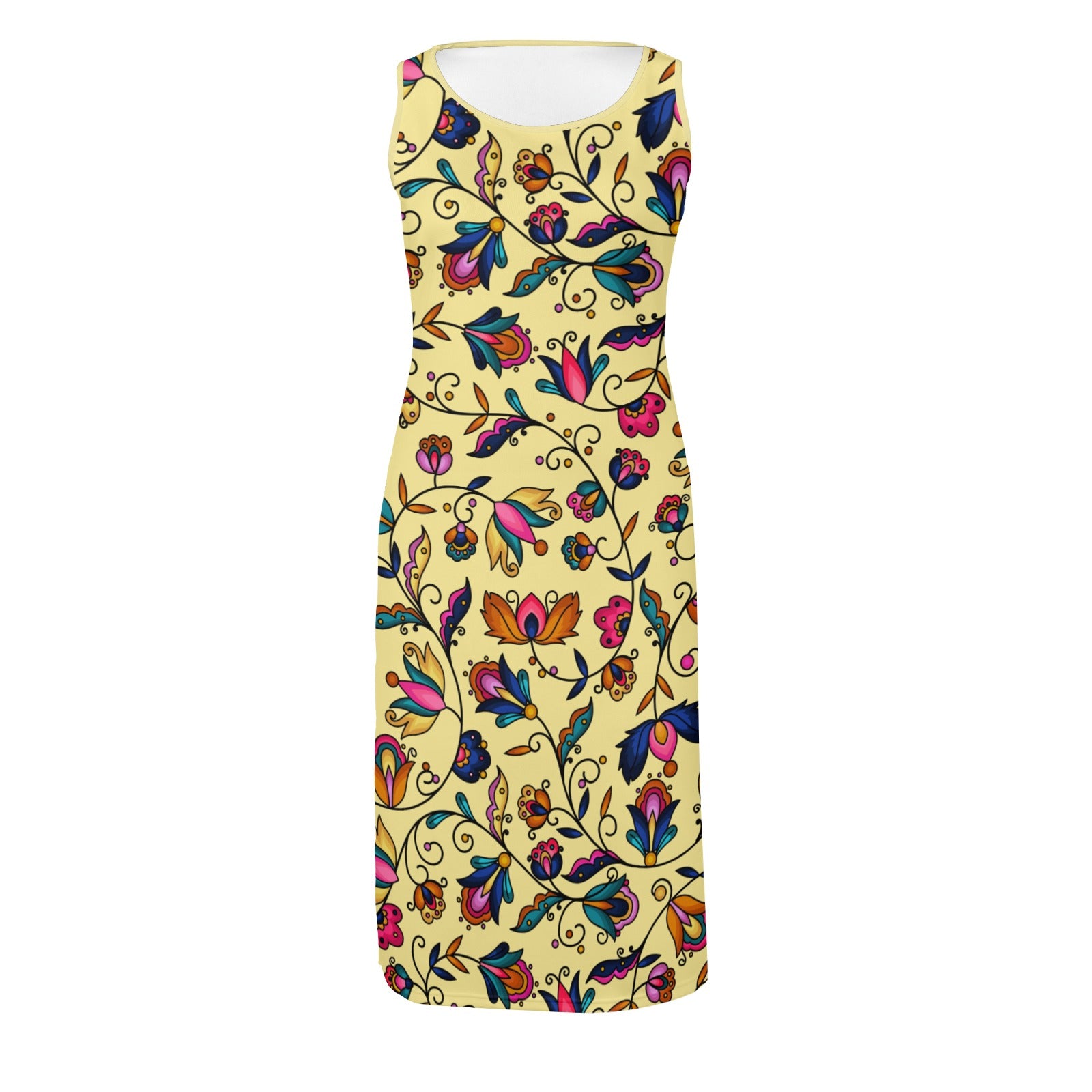 Copper Prairie Petals Yellow Phaedra Sleeveless Open Fork Long Dress