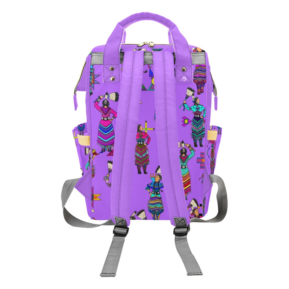 Women's Jingle Dancers Purple Multi-Function Diaper Backpack/Diaper Bag