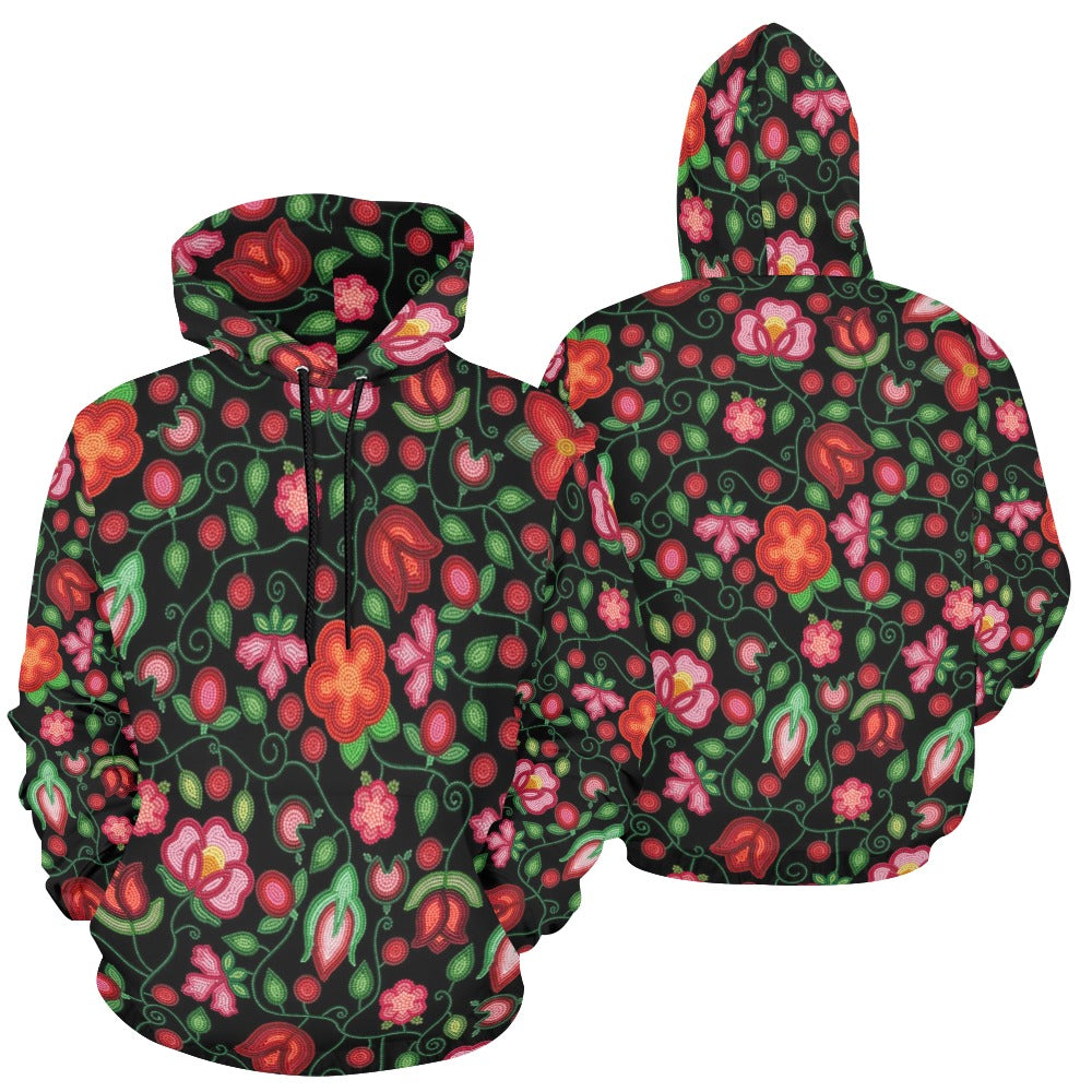 Rose Reverie Black All Over Print Hoodie for Women (USA Size)