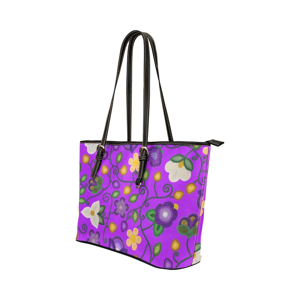 Midnight Moss Bloom Purple Leather Tote Bag/Large