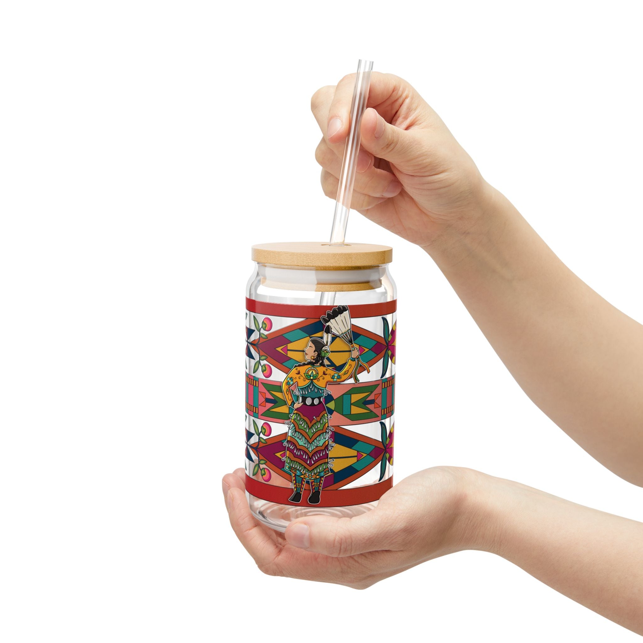 Jingle Dancer 4 Colorful 16oz Sipper Glass with Straw