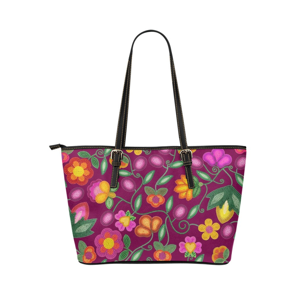 Boreal Bounty Dark Magenta Leather Tote Bag/Large