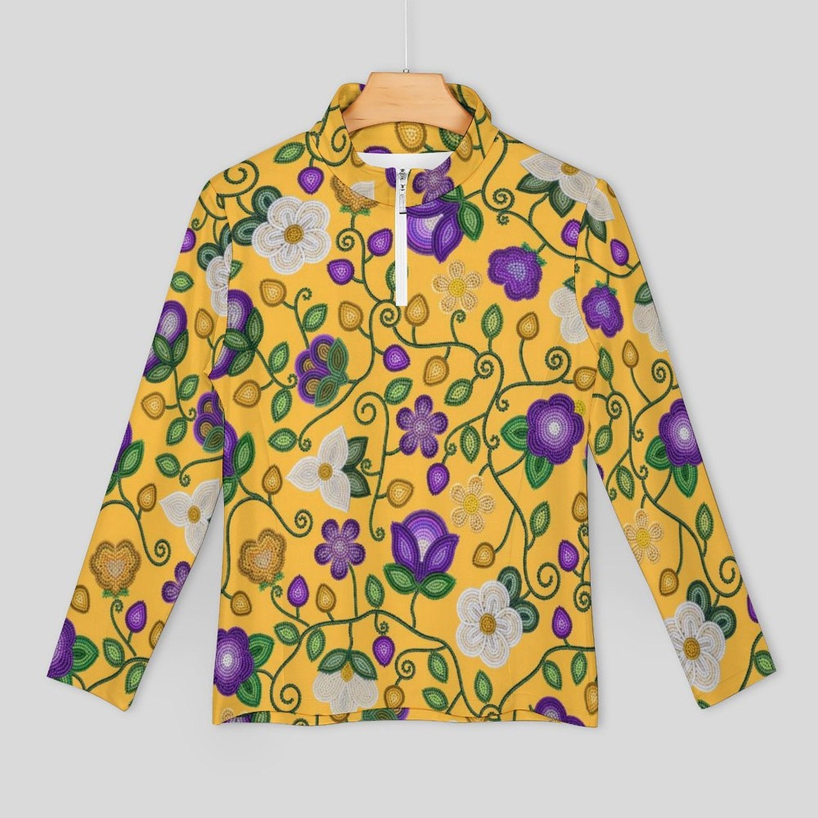 Midnight Moss Bloom Yellow Long Sleeve Yoga Shirt