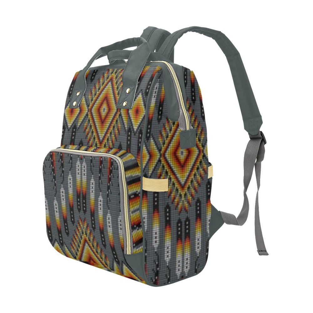 Fire Feather Grey Multi-Function Diaper Backpack/Diaper Bag