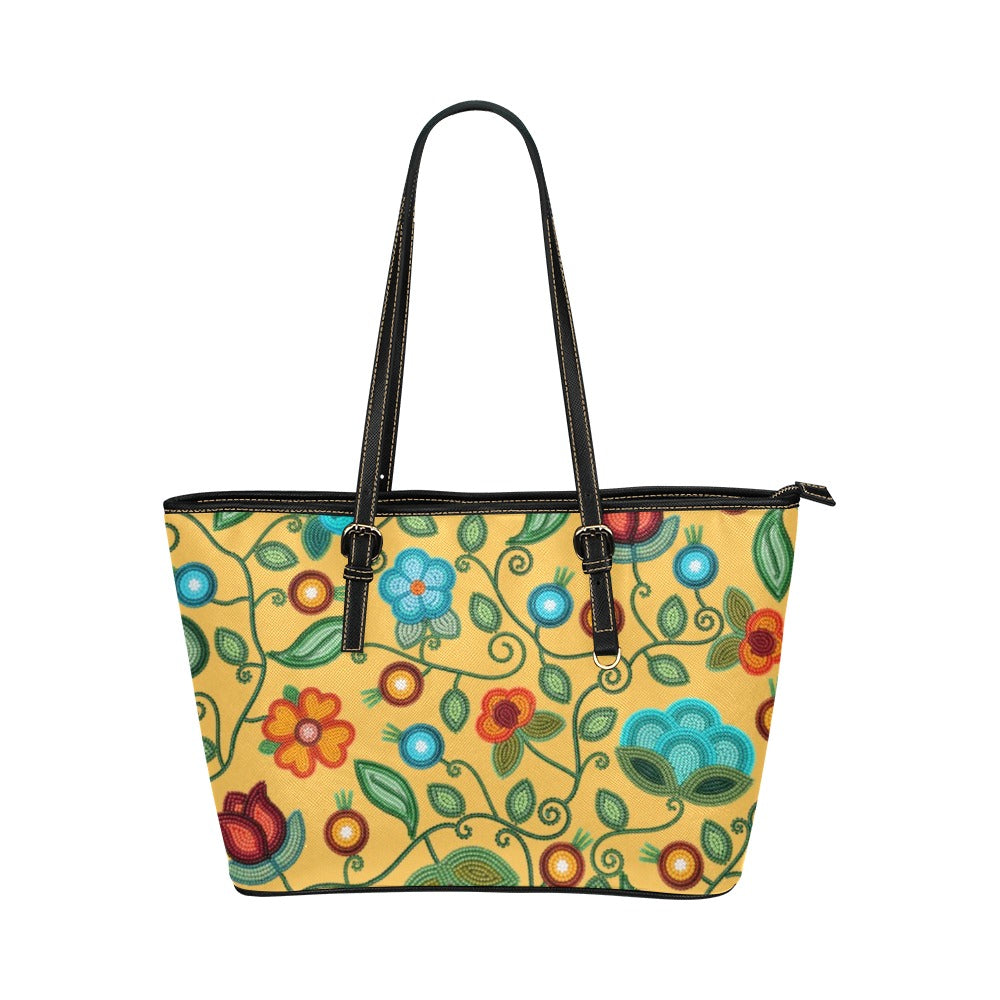 Prairie Fire Petals Honey Leather Tote Bag/Large