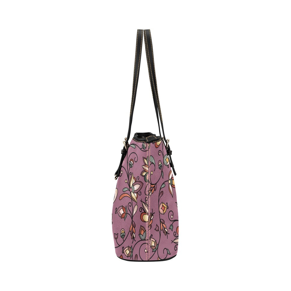 Burnt Sky Petals Magenta Leather Tote Bag/Large