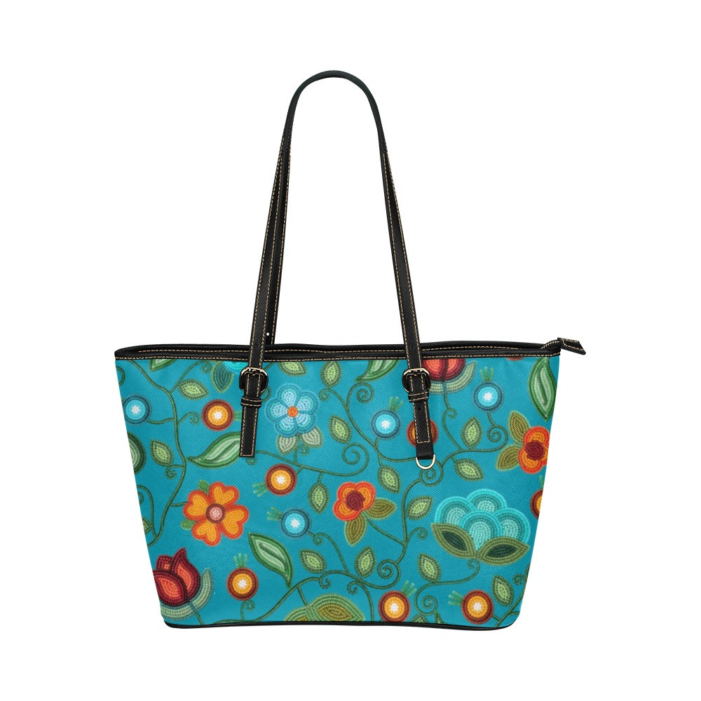 Prairie Fire Petals Ocean Leather Tote Bag/Large