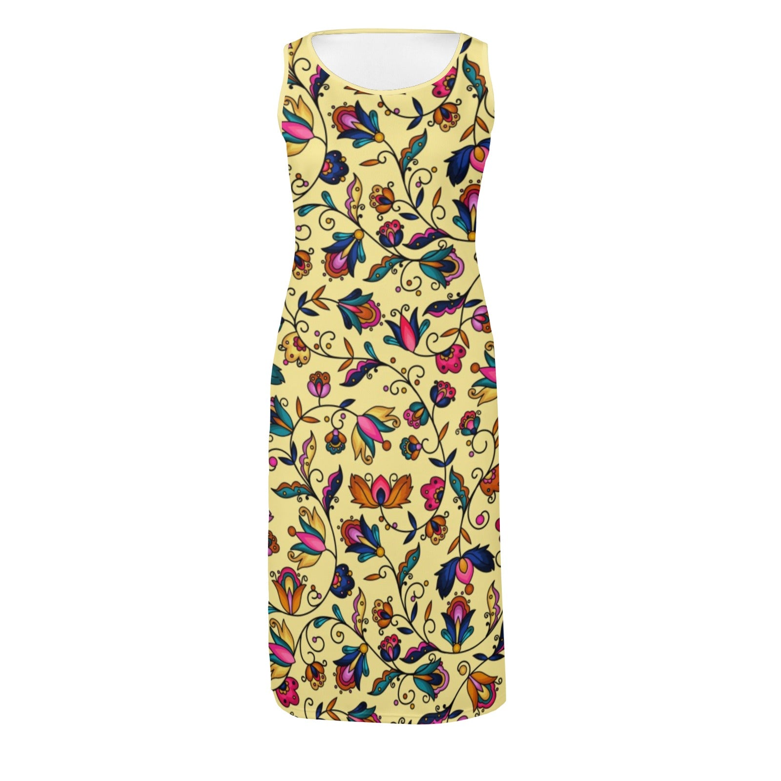 Copper Prairie Petals Yellow Phaedra Sleeveless Open Fork Long Dress