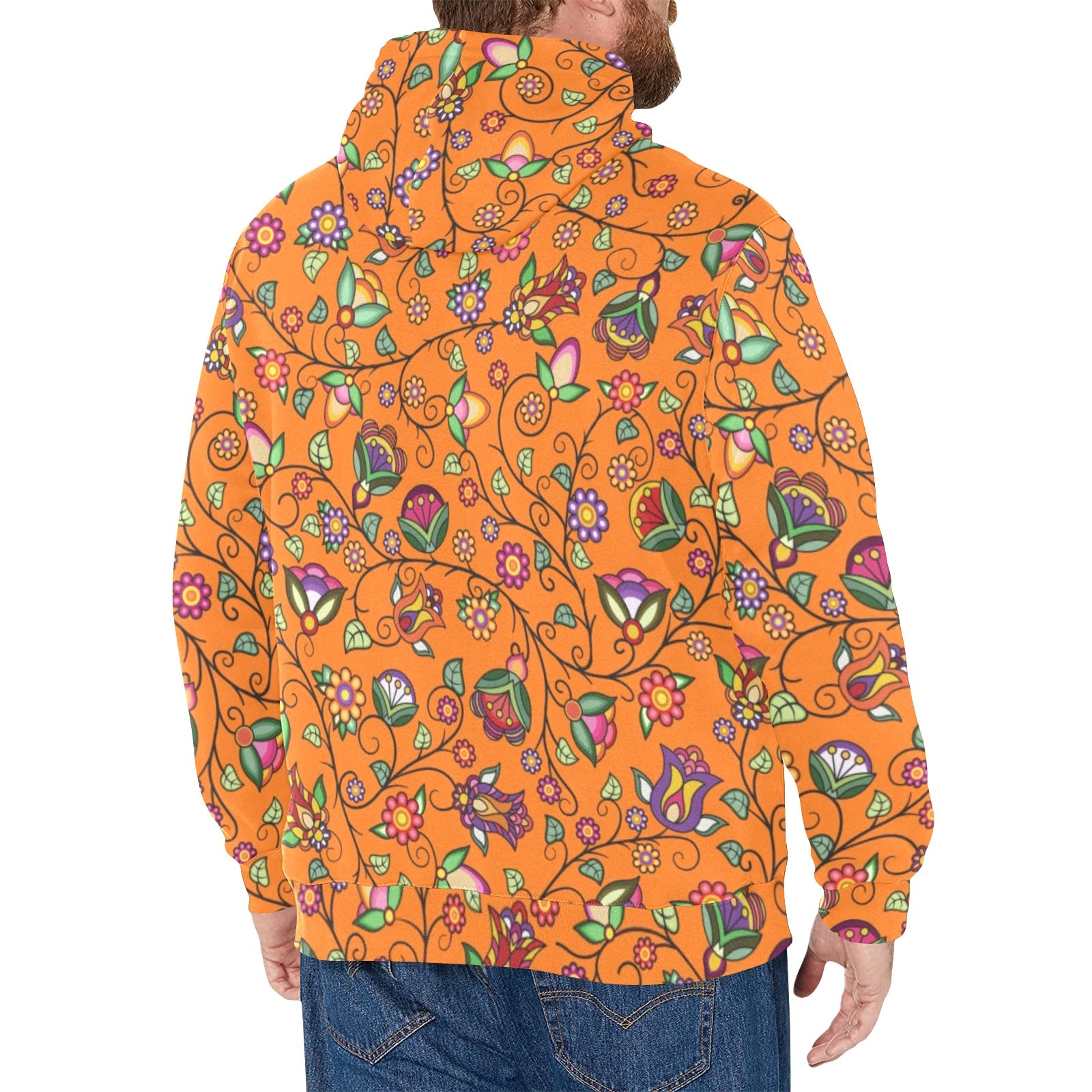 Heartbeat Petals Orange Men's Long Sleeve Fleece Hoodie