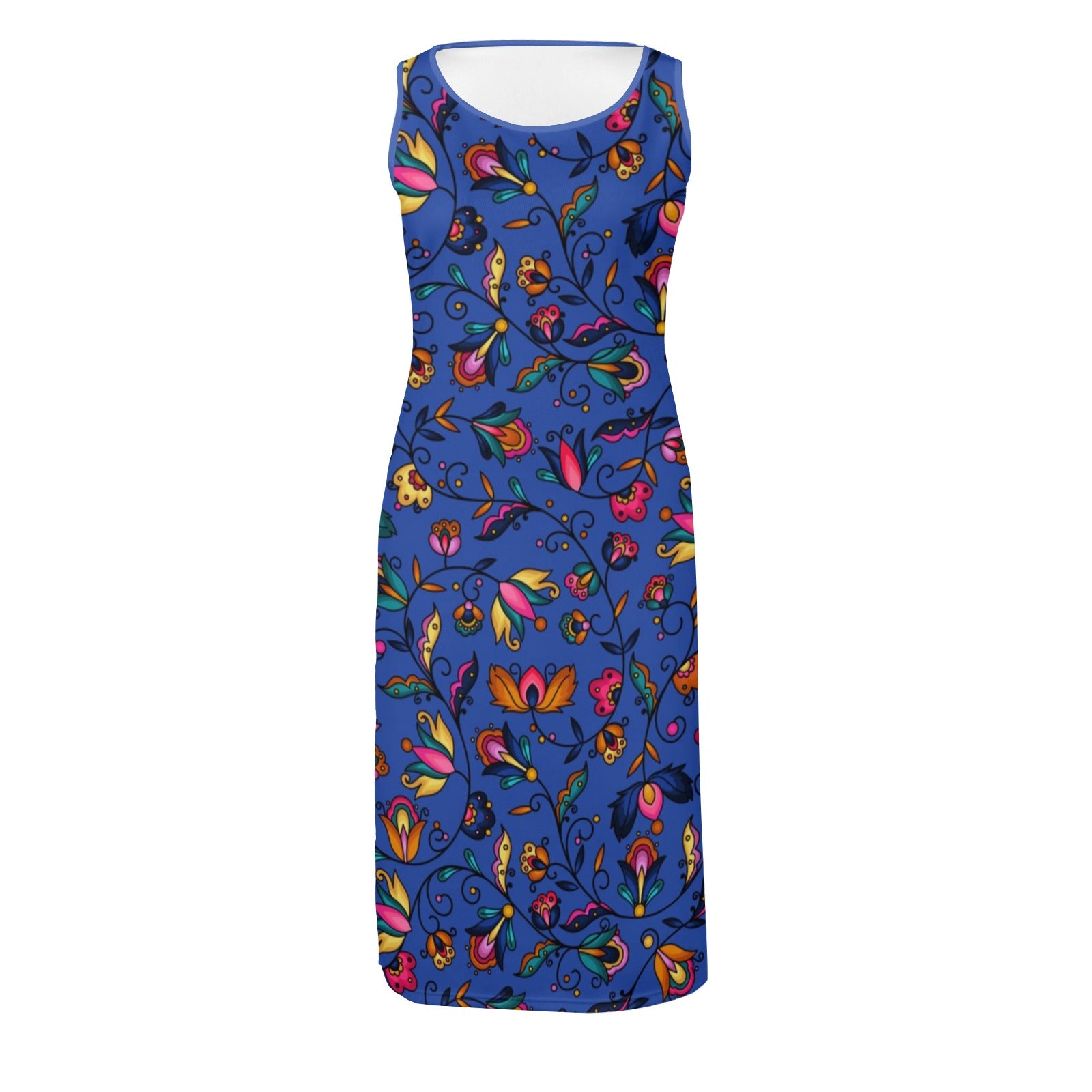 Copper Prairie Petals Blue Phaedra Sleeveless Open Fork Long Dress