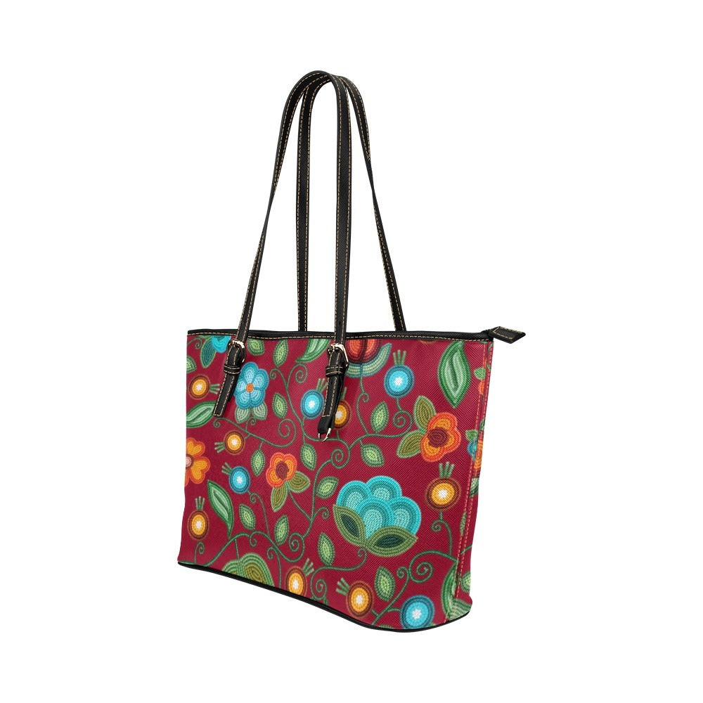 Prairie Fire Petals Red Leather Tote Bag/Large