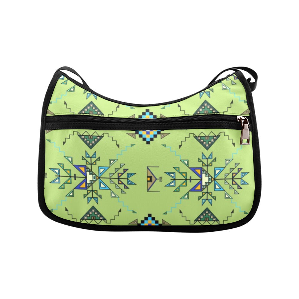 Bear Shield Fabric Green Crossbody Bag